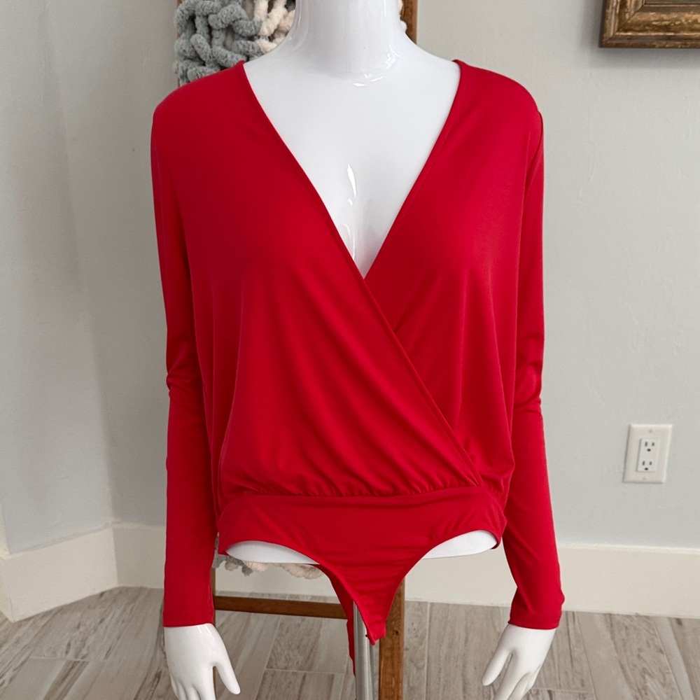 NY Co Red Wrap Bodysuit S